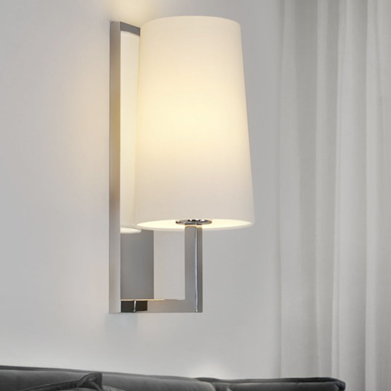 LED Tapered Wall Mounted Lighting Modernism Fabric Sconce Light in Chrome with Round/Rectangle Canopy Clearhalo 'Modern wall lights' 'Modern' 'Wall Lamps & Sconces' 'Wall Lights' Lighting' 1435060