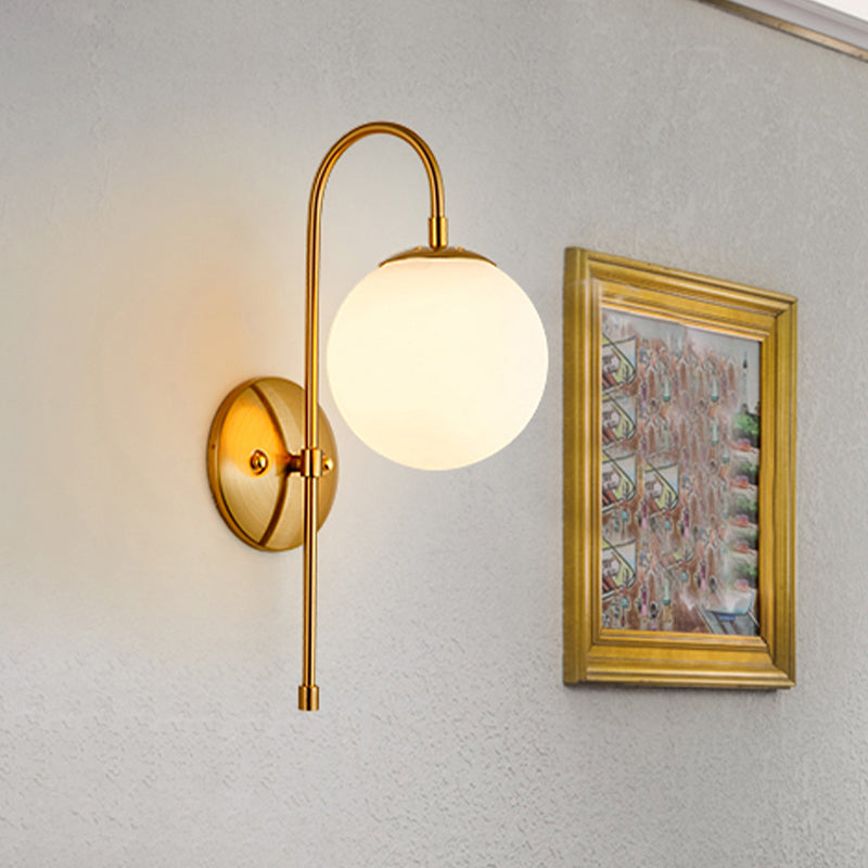Golden Gooseneck Wall Sconce Modern 1 Head Metal Wall Lamp with Frosted Glass Ball Shade for Bedroom Clearhalo 'Cast Iron' 'Glass' 'Industrial' 'Modern wall lights' 'Modern' 'Tiffany' 'Traditional wall lights' 'Wall Lamps & Sconces' 'Wall Lights' Lighting' 1435083