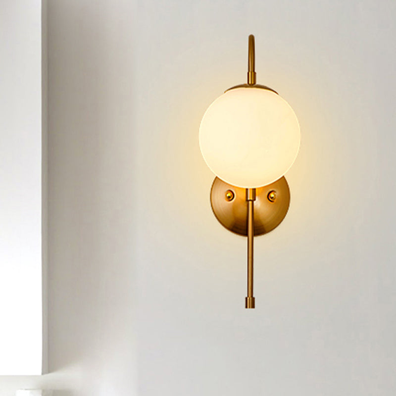 Golden Gooseneck Wall Sconce Modern 1 Head Metal Wall Lamp with Frosted Glass Ball Shade for Bedroom Clearhalo 'Cast Iron' 'Glass' 'Industrial' 'Modern wall lights' 'Modern' 'Tiffany' 'Traditional wall lights' 'Wall Lamps & Sconces' 'Wall Lights' Lighting' 1435084