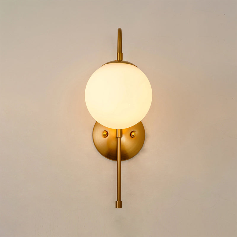 Golden Gooseneck Wall Sconce Modern 1 Head Metal Wall Lamp with Frosted Glass Ball Shade for Bedroom Clearhalo 'Cast Iron' 'Glass' 'Industrial' 'Modern wall lights' 'Modern' 'Tiffany' 'Traditional wall lights' 'Wall Lamps & Sconces' 'Wall Lights' Lighting' 1435085