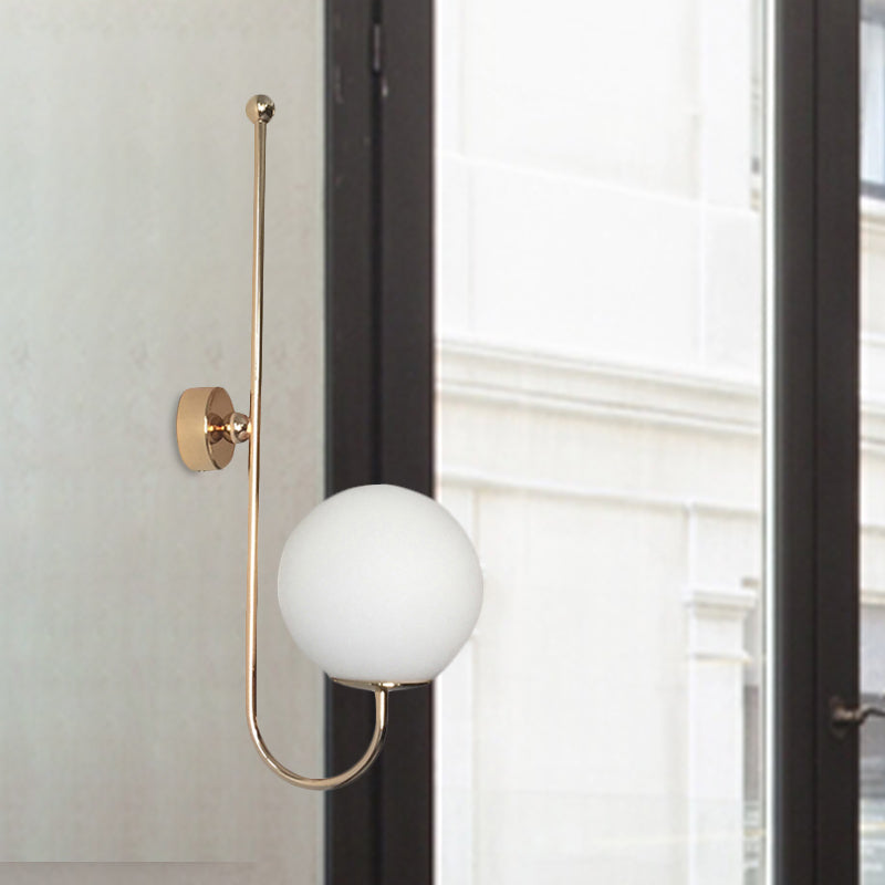 Golden Gooseneck Wall Sconce Modern 1 Head Metal Wall Lamp with Frosted Glass Ball Shade for Bedroom Clearhalo 'Cast Iron' 'Glass' 'Industrial' 'Modern wall lights' 'Modern' 'Tiffany' 'Traditional wall lights' 'Wall Lamps & Sconces' 'Wall Lights' Lighting' 1435086