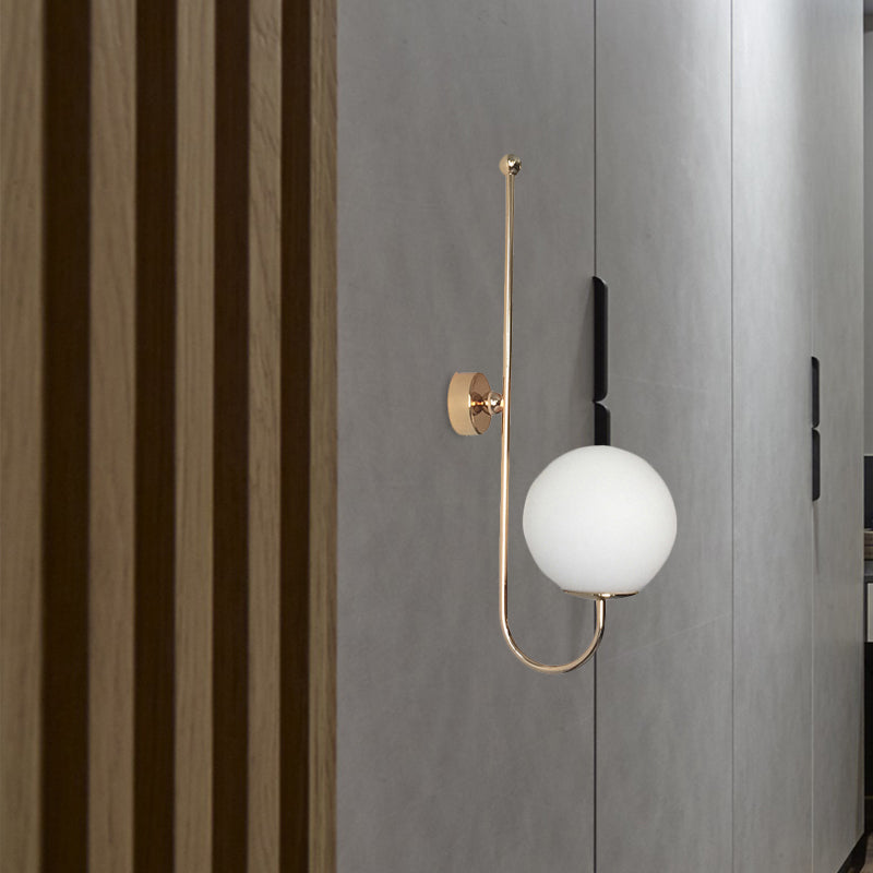 Golden Gooseneck Wall Sconce Modern 1 Head Metal Wall Lamp with Frosted Glass Ball Shade for Bedroom Clearhalo 'Cast Iron' 'Glass' 'Industrial' 'Modern wall lights' 'Modern' 'Tiffany' 'Traditional wall lights' 'Wall Lamps & Sconces' 'Wall Lights' Lighting' 1435087