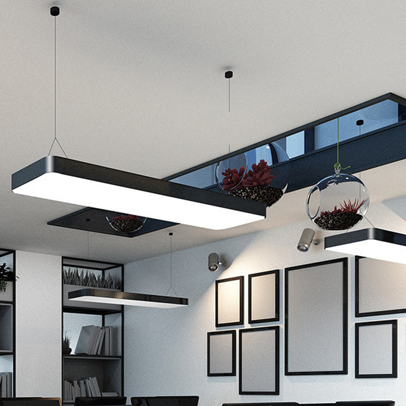 23.5"/35.5"/47" Long Led Hanging Lighting with Slim Rectangular Linear Metal Shade Minimal Silver/Black/White Ceiling Pendant Lamp, 5"/8"/12" Wide Clearhalo 'Ceiling Lights' 'Modern Pendants' 'Modern' 'Pendant Lights' 'Pendants' Lighting' 1435096