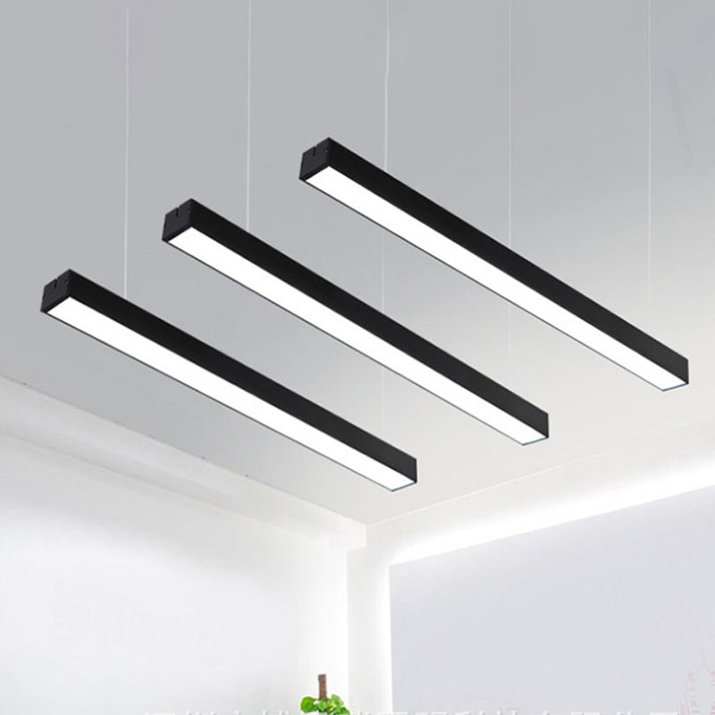 23.5"/35.5"/47" Long Led Hanging Lighting with Slim Rectangular Linear Metal Shade Minimal Silver/Black/White Ceiling Pendant Lamp, 5"/8"/12" Wide Clearhalo 'Ceiling Lights' 'Modern Pendants' 'Modern' 'Pendant Lights' 'Pendants' Lighting' 1435097