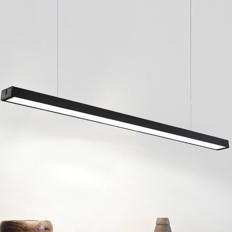 23.5"/35.5"/47" Long Led Hanging Lighting with Slim Rectangular Linear Metal Shade Minimal Silver/Black/White Ceiling Pendant Lamp, 5"/8"/12" Wide Clearhalo 'Ceiling Lights' 'Modern Pendants' 'Modern' 'Pendant Lights' 'Pendants' Lighting' 1435098