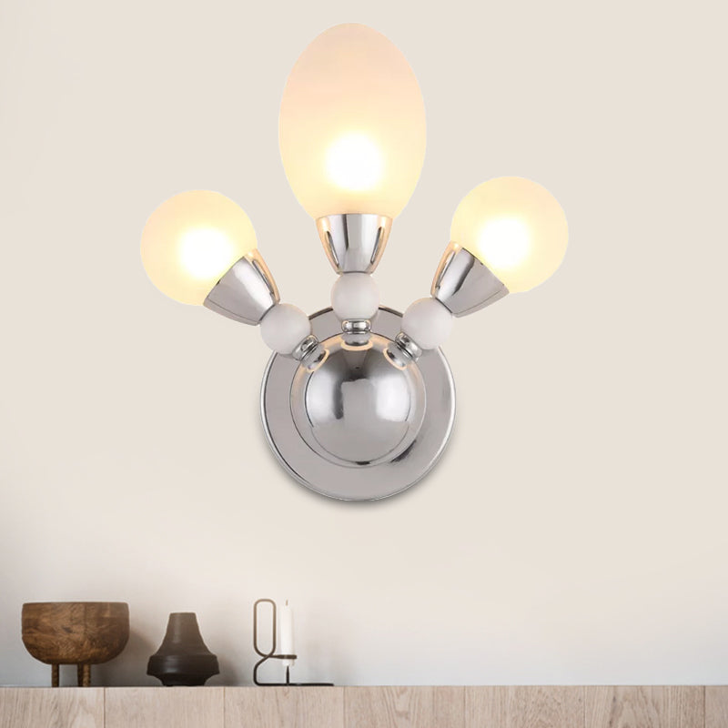 Chrome Egg Shape Wall Lighting Modernist 2/3 Lights White Glass Led Wall Mount Light Fixture Clearhalo 'Cast Iron' 'Glass' 'Industrial' 'Modern wall lights' 'Modern' 'Tiffany' 'Traditional wall lights' 'Wall Lamps & Sconces' 'Wall Lights' Lighting' 1435154