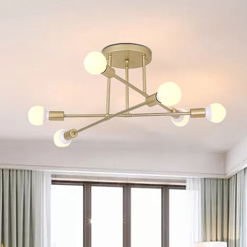 Gold Crossed Lines Semi Flush Light Fixture Modern 6/8 Heads Ceiling Mounted Light for Living Room Clearhalo 'Ceiling Lights' 'Close To Ceiling Lights' 'Close to ceiling' 'Semi-flushmount' Lighting' 1435171