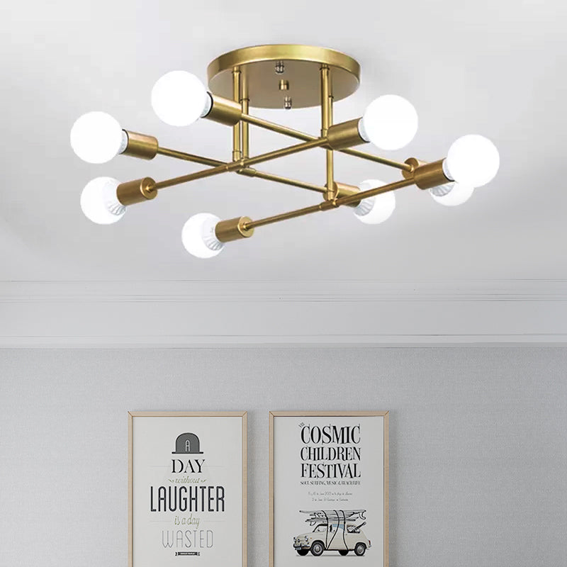 Gold Crossed Lines Semi Flush Light Fixture Modern 6/8 Heads Ceiling Mounted Light for Living Room Clearhalo 'Ceiling Lights' 'Close To Ceiling Lights' 'Close to ceiling' 'Semi-flushmount' Lighting' 1435172