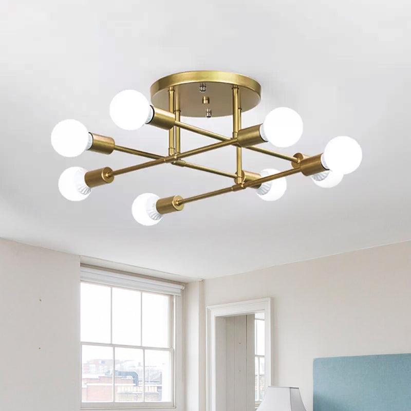 Gold Crossed Lines Semi Flush Light Fixture Modern 6/8 Heads Ceiling Mounted Light for Living Room Clearhalo 'Ceiling Lights' 'Close To Ceiling Lights' 'Close to ceiling' 'Semi-flushmount' Lighting' 1435173