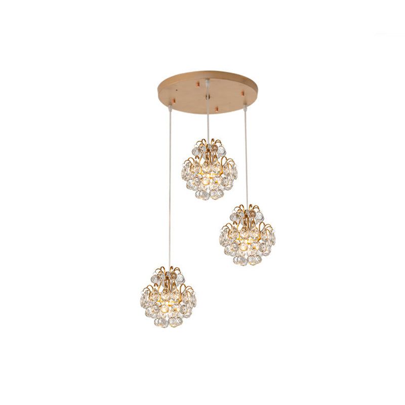 Round/Linear Canopy Dinning Hall Multi Ceiling Lamp Modern Metal 3 Bulbs Black/Gold Hanging Pendant with Clear Crystal Balls Clearhalo 'Ceiling Lights' 'Modern Pendants' 'Modern' 'Pendant Lights' 'Pendants' Lighting' 1435184