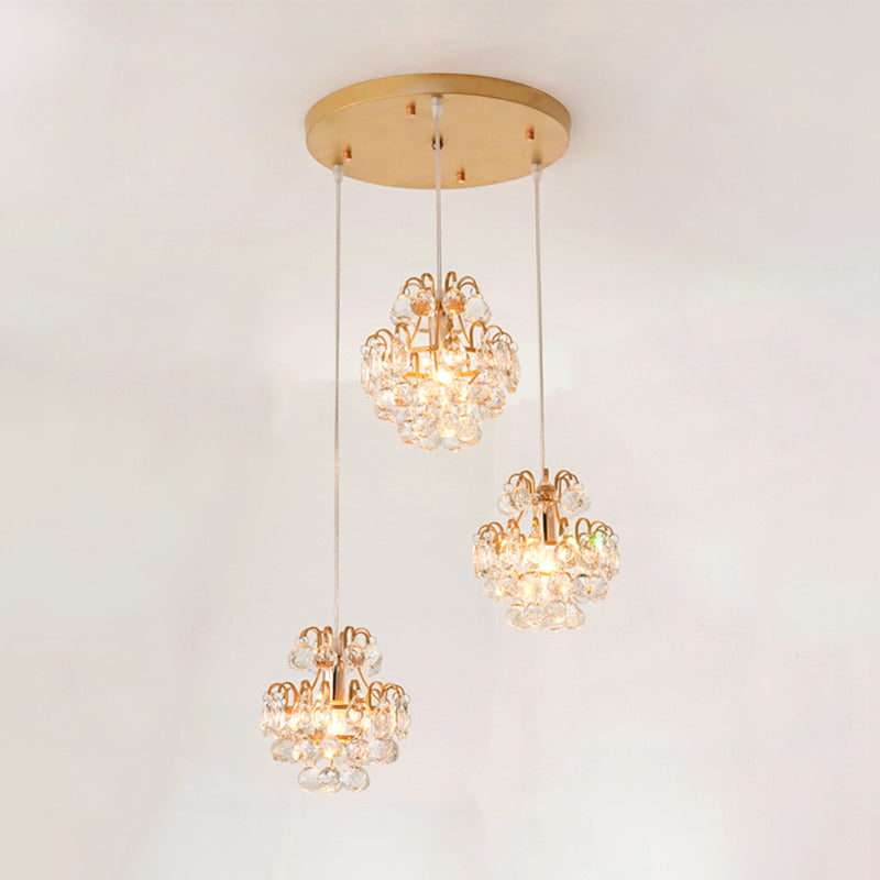 Round/Linear Canopy Dinning Hall Multi Ceiling Lamp Modern Metal 3 Bulbs Black/Gold Hanging Pendant with Clear Crystal Balls Clearhalo 'Ceiling Lights' 'Modern Pendants' 'Modern' 'Pendant Lights' 'Pendants' Lighting' 1435185