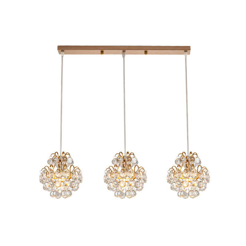 Round/Linear Canopy Dinning Hall Multi Ceiling Lamp Modern Metal 3 Bulbs Black/Gold Hanging Pendant with Clear Crystal Balls Clearhalo 'Ceiling Lights' 'Modern Pendants' 'Modern' 'Pendant Lights' 'Pendants' Lighting' 1435193