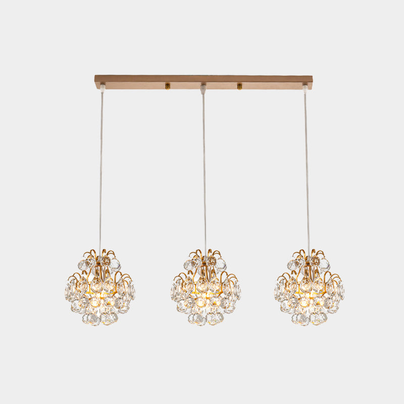 Round/Linear Canopy Dinning Hall Multi Ceiling Lamp Modern Metal 3 Bulbs Black/Gold Hanging Pendant with Clear Crystal Balls Clearhalo 'Ceiling Lights' 'Modern Pendants' 'Modern' 'Pendant Lights' 'Pendants' Lighting' 1435194