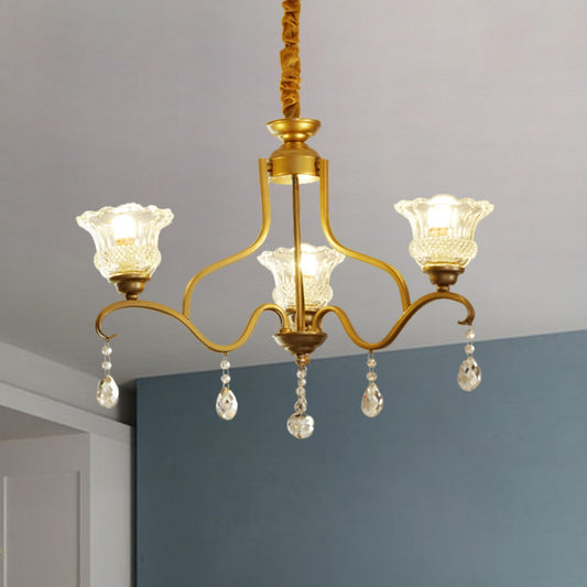 Gold 3/6/8 Lights Ceiling Chandelier Traditional Crystal Glass Floral Shade Parlour Suspension Lamp Clearhalo 'Ceiling Lights' 'Chandeliers' 'Modern Chandeliers' 'Modern' Lighting' 1435244