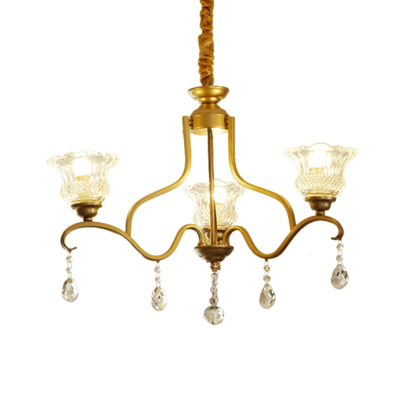 Gold 3/6/8 Lights Ceiling Chandelier Traditional Crystal Glass Floral Shade Parlour Suspension Lamp Clearhalo 'Ceiling Lights' 'Chandeliers' 'Modern Chandeliers' 'Modern' Lighting' 1435245