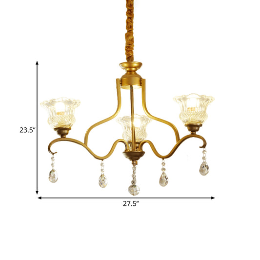 Gold 3/6/8 Lights Ceiling Chandelier Traditional Crystal Glass Floral Shade Parlour Suspension Lamp Clearhalo 'Ceiling Lights' 'Chandeliers' 'Modern Chandeliers' 'Modern' Lighting' 1435246
