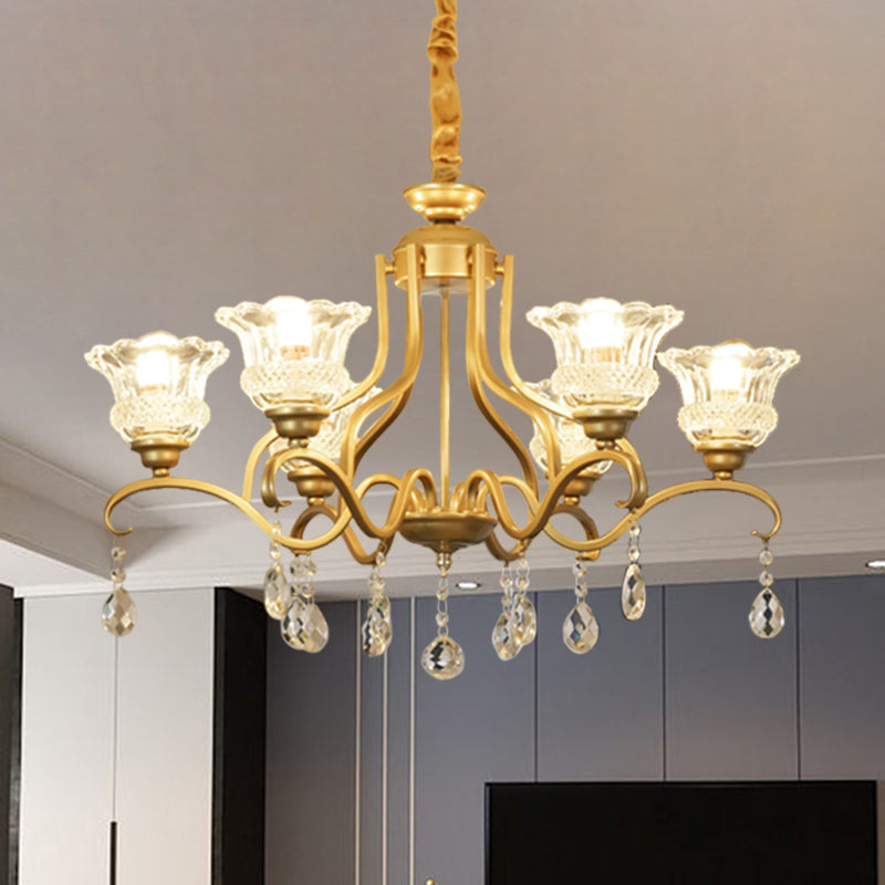 Gold 3/6/8 Lights Ceiling Chandelier Traditional Crystal Glass Floral Shade Parlour Suspension Lamp Clearhalo 'Ceiling Lights' 'Chandeliers' 'Modern Chandeliers' 'Modern' Lighting' 1435247