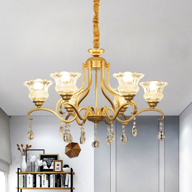 Gold 3/6/8 Lights Ceiling Chandelier Traditional Crystal Glass Floral Shade Parlour Suspension Lamp Clearhalo 'Ceiling Lights' 'Chandeliers' 'Modern Chandeliers' 'Modern' Lighting' 1435248