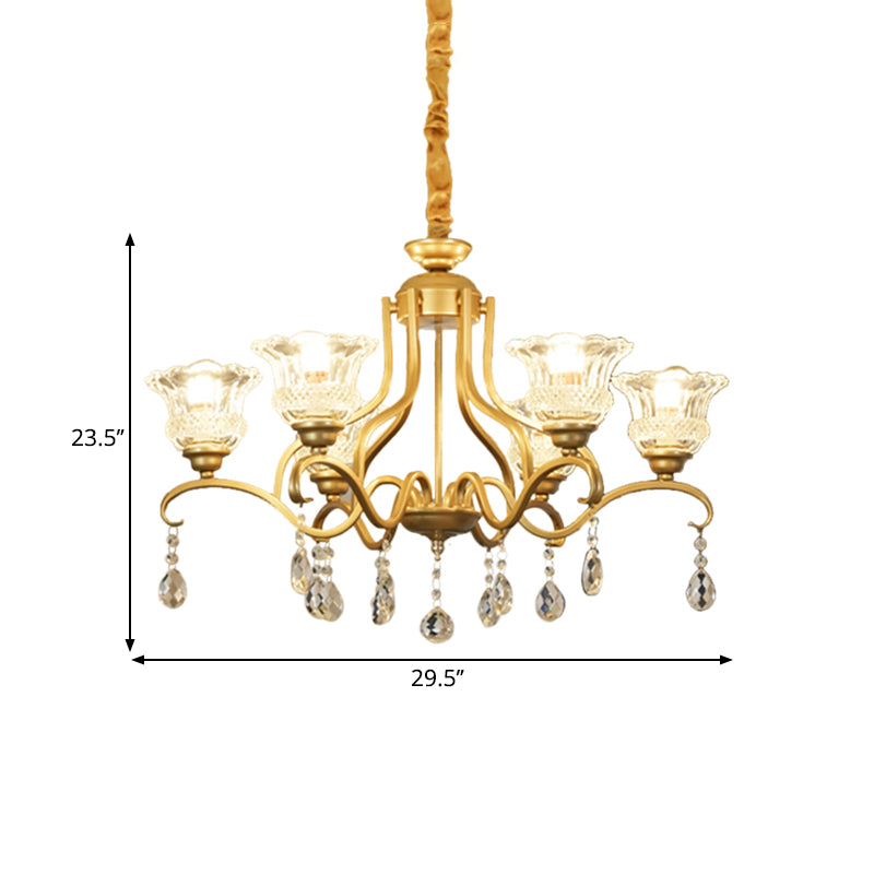 Gold 3/6/8 Lights Ceiling Chandelier Traditional Crystal Glass Floral Shade Parlour Suspension Lamp Clearhalo 'Ceiling Lights' 'Chandeliers' 'Modern Chandeliers' 'Modern' Lighting' 1435250