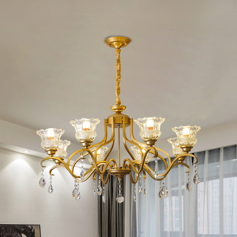 Gold 3/6/8 Lights Ceiling Chandelier Traditional Crystal Glass Floral Shade Parlour Suspension Lamp Clearhalo 'Ceiling Lights' 'Chandeliers' 'Modern Chandeliers' 'Modern' Lighting' 1435252