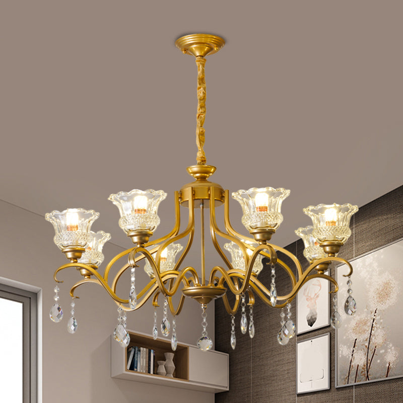 Gold 3/6/8 Lights Ceiling Chandelier Traditional Crystal Glass Floral Shade Parlour Suspension Lamp Clearhalo 'Ceiling Lights' 'Chandeliers' 'Modern Chandeliers' 'Modern' Lighting' 1435253