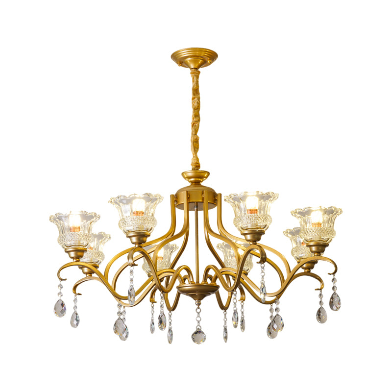 Gold 3/6/8 Lights Ceiling Chandelier Traditional Crystal Glass Floral Shade Parlour Suspension Lamp Clearhalo 'Ceiling Lights' 'Chandeliers' 'Modern Chandeliers' 'Modern' Lighting' 1435254