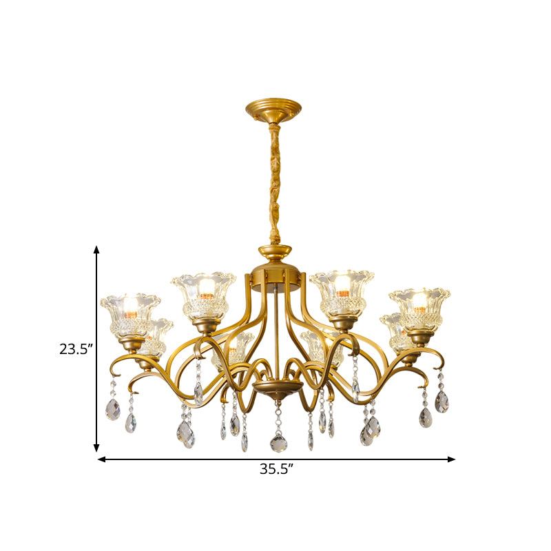 Gold 3/6/8 Lights Ceiling Chandelier Traditional Crystal Glass Floral Shade Parlour Suspension Lamp Clearhalo 'Ceiling Lights' 'Chandeliers' 'Modern Chandeliers' 'Modern' Lighting' 1435255