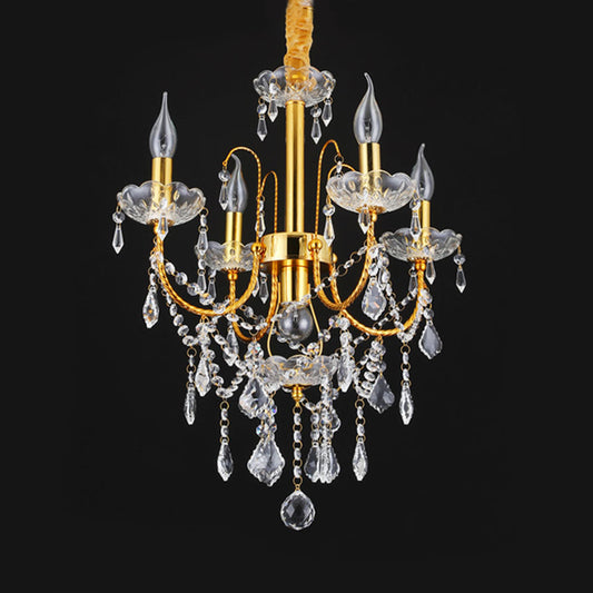 Candelabra Dining Room Chandelier Traditional Metal 5/7/9 Bulbs Gold Hanging Light Kit with Swag Crystal Strand Deco Clearhalo 'Ceiling Lights' 'Chandeliers' 'Modern Chandeliers' 'Modern' Lighting' 1435258