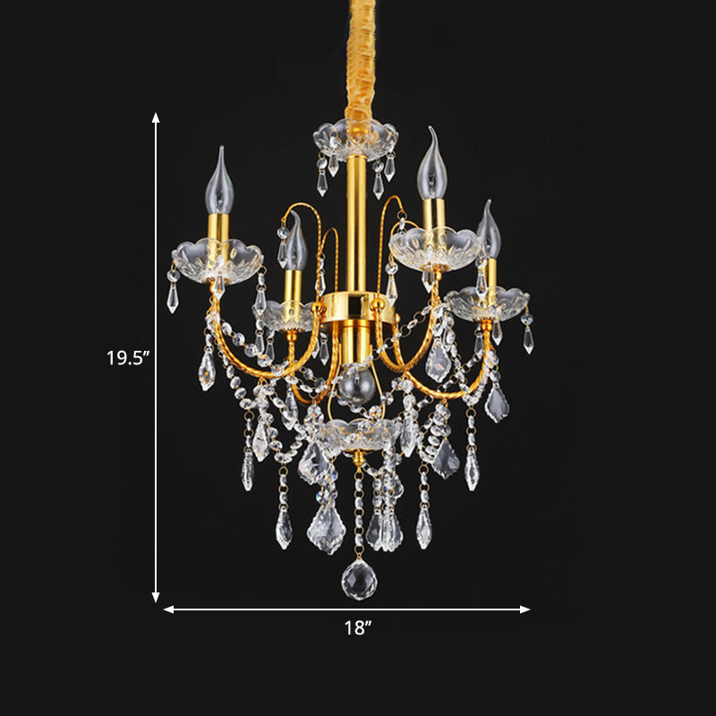 Candelabra Dining Room Chandelier Traditional Metal 5/7/9 Bulbs Gold Hanging Light Kit with Swag Crystal Strand Deco Clearhalo 'Ceiling Lights' 'Chandeliers' 'Modern Chandeliers' 'Modern' Lighting' 1435259