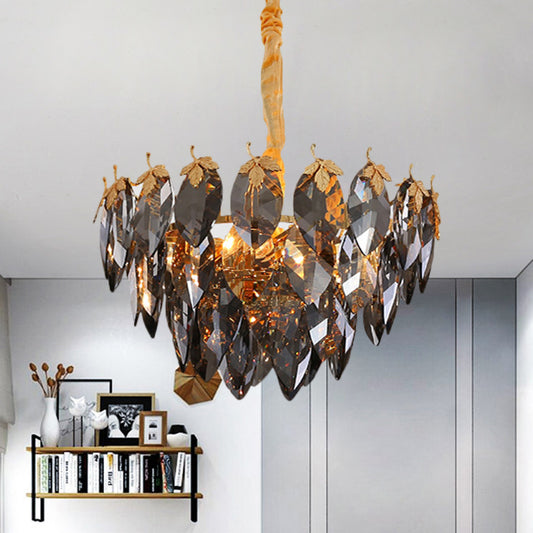 Black Crystal Leaf Suspension Light with Tapered Design Modern 4 Heads Coffee Shop Chandelier Lamp in Gold Gold Clearhalo 'Ceiling Lights' 'Chandeliers' 'Modern Chandeliers' 'Modern' Lighting' 1435270
