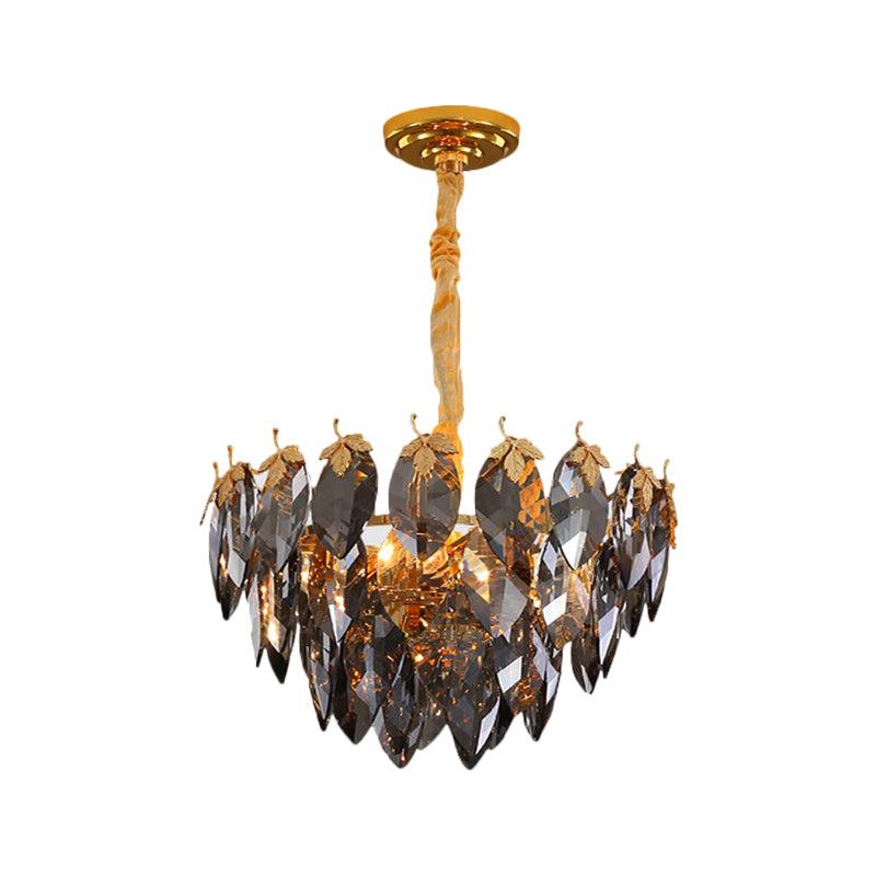 Black Crystal Leaf Suspension Light with Tapered Design Modern 4 Heads Coffee Shop Chandelier Lamp in Gold Clearhalo 'Ceiling Lights' 'Chandeliers' 'Modern Chandeliers' 'Modern' Lighting' 1435272