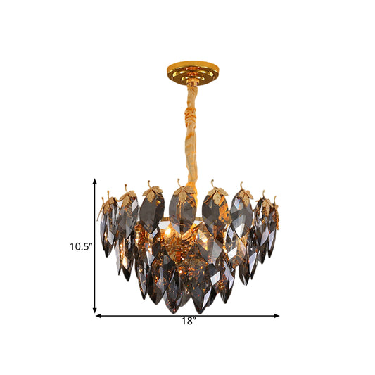 Black Crystal Leaf Suspension Light with Tapered Design Modern 4 Heads Coffee Shop Chandelier Lamp in Gold Clearhalo 'Ceiling Lights' 'Chandeliers' 'Modern Chandeliers' 'Modern' Lighting' 1435273