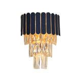Tiered Living Room Wall Sconce Rectangle-Cut Crystal 3 Heads Contemporary Wall Lighting Idea in Black Clearhalo 'Modern wall lights' 'Modern' 'Wall Lamps & Sconces' 'Wall Lights' Lighting' 1435281