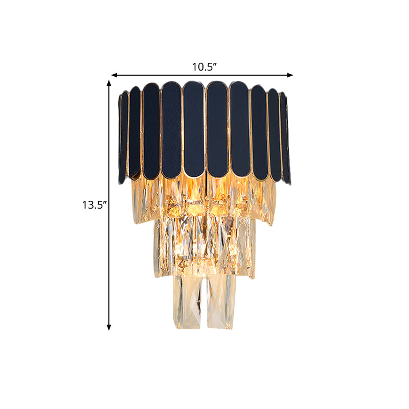Tiered Living Room Wall Sconce Rectangle-Cut Crystal 3 Heads Contemporary Wall Lighting Idea in Black Clearhalo 'Modern wall lights' 'Modern' 'Wall Lamps & Sconces' 'Wall Lights' Lighting' 1435282