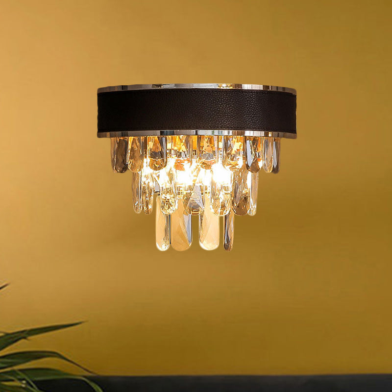 Crystal Block Layered Sconce Light Fixture Minimalist 3 Bulbs Black and Gold Wall Mount Lamp Clearhalo 'Modern wall lights' 'Modern' 'Wall Lamps & Sconces' 'Wall Lights' Lighting' 1435284