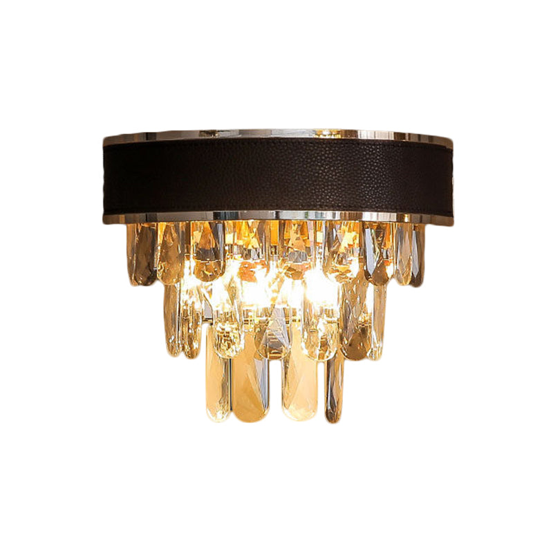 Crystal Block Layered Sconce Light Fixture Minimalist 3 Bulbs Black and Gold Wall Mount Lamp Clearhalo 'Modern wall lights' 'Modern' 'Wall Lamps & Sconces' 'Wall Lights' Lighting' 1435285