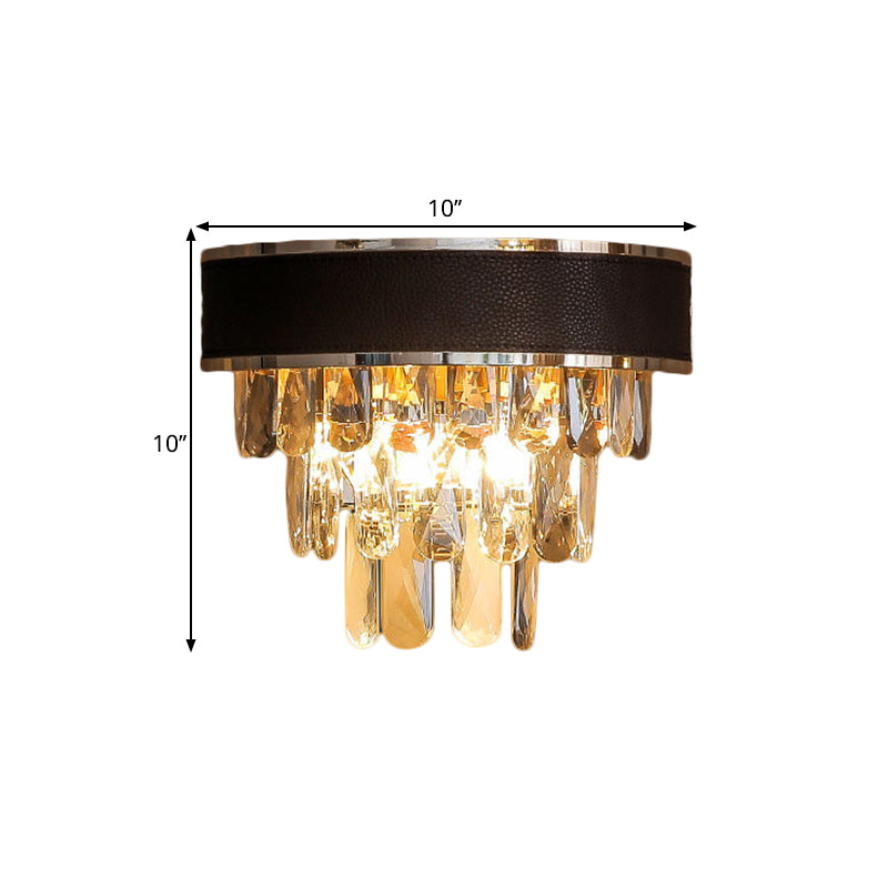 Crystal Block Layered Sconce Light Fixture Minimalist 3 Bulbs Black and Gold Wall Mount Lamp Clearhalo 'Modern wall lights' 'Modern' 'Wall Lamps & Sconces' 'Wall Lights' Lighting' 1435286