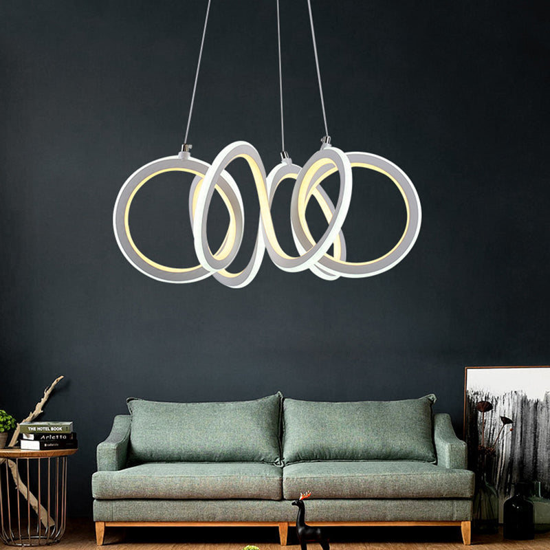 LED Single Light Living Room Chandelier with Cycle Acrylic Shade White Hanging Pendant Clearhalo 'Ceiling Lights' 'Chandeliers' 'Modern Chandeliers' 'Modern' Lighting' 143553