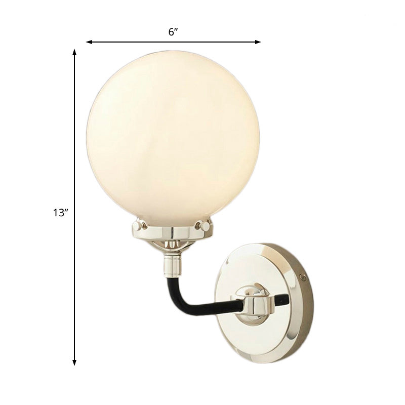 Modern Globe Shade Wall Lighting Fixture 1/2-Bulb Opal Glass Sconce Light in Antique Brass/Chrome Clearhalo 'Cast Iron' 'Glass' 'Industrial wall lights' 'Industrial' 'Middle century wall lights' 'Modern' 'Tiffany' 'Traditional wall lights' 'Wall Lamps & Sconces' 'Wall Lights' Lighting' 143646