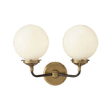 Modern Globe Shade Wall Lighting Fixture 1/2-Bulb Opal Glass Sconce Light in Antique Brass/Chrome Clearhalo 'Cast Iron' 'Glass' 'Industrial wall lights' 'Industrial' 'Middle century wall lights' 'Modern' 'Tiffany' 'Traditional wall lights' 'Wall Lamps & Sconces' 'Wall Lights' Lighting' 143650