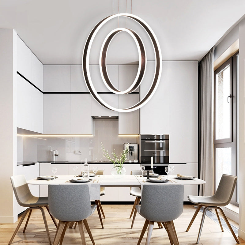 23.5"/31.5" Dia Rings Acrylic Chandelier Pendant Minimalist LED Brown Ceiling Light in Warm/White/Natural Light Brown White Clearhalo 'Ceiling Lights' 'Chandeliers' 'Modern Chandeliers' 'Modern' Lighting' 143652