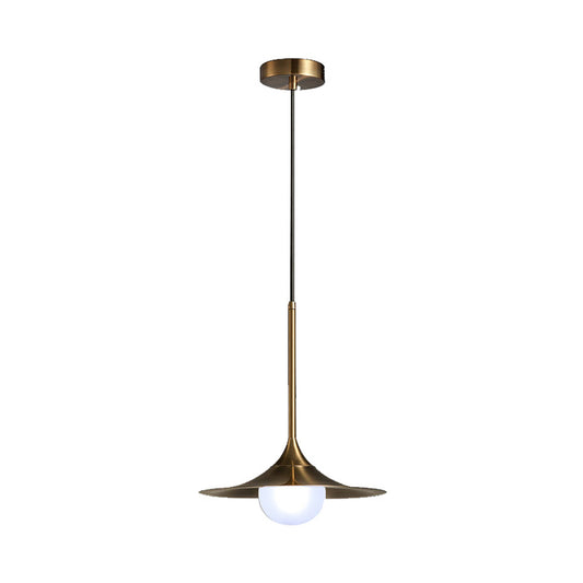 Brass Finish Flared Ceiling Light with Frosted Glass Shade Mid Century 1 Light Hallway Pendant Light Clearhalo 'Ceiling Lights' 'Modern Pendants' 'Modern' 'Pendant Lights' 'Pendants' Lighting' 143661