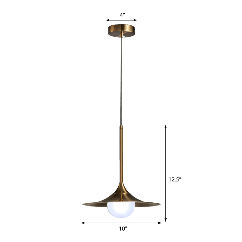 Brass Finish Flared Ceiling Light with Frosted Glass Shade Mid Century 1 Light Hallway Pendant Light Clearhalo 'Ceiling Lights' 'Modern Pendants' 'Modern' 'Pendant Lights' 'Pendants' Lighting' 143662