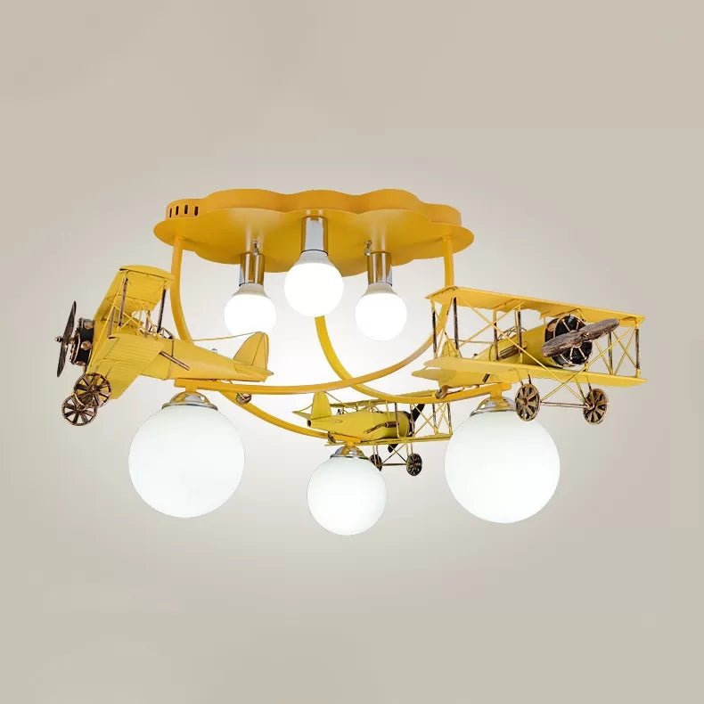 Globe Shade Flush Ceiling Light with Glider Modern Metal Ceiling Lamp for Child Bedroom Yellow Clearhalo 'Ceiling Lights' 'Close To Ceiling Lights' 'Close to ceiling' 'Flush mount' Lighting' 14370