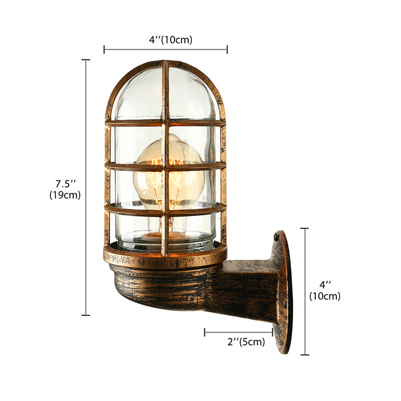 Cylinder Clear Glass Wall Mounted Lamp Industrial Single Bulb Living Room Sconce Light in Pink/Blue/Green with Cage Clearhalo 'Cast Iron' 'Glass' 'Industrial' 'Modern wall lights' 'Modern' 'Tiffany' 'Traditional wall lights' 'Wall Lamps & Sconces' 'Wall Lights' Lighting' 143717