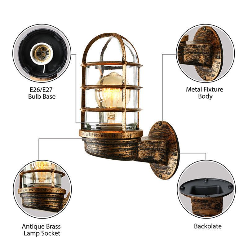 Cylinder Clear Glass Wall Mounted Lamp Industrial Single Bulb Living Room Sconce Light in Pink/Blue/Green with Cage Clearhalo 'Cast Iron' 'Glass' 'Industrial' 'Modern wall lights' 'Modern' 'Tiffany' 'Traditional wall lights' 'Wall Lamps & Sconces' 'Wall Lights' Lighting' 143718