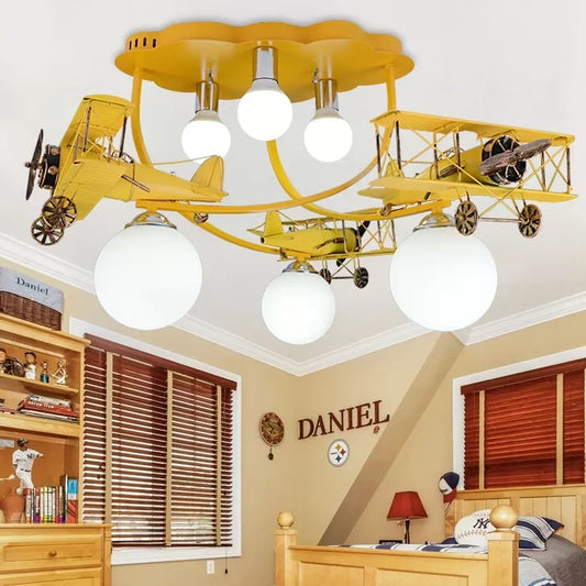 Globe Shade Flush Ceiling Light with Glider Modern Metal Ceiling Lamp for Child Bedroom Clearhalo 'Ceiling Lights' 'Close To Ceiling Lights' 'Close to ceiling' 'Flush mount' Lighting' 14371