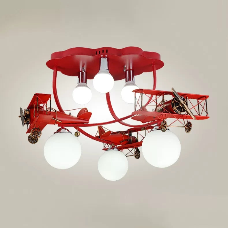 Globe Shade Flush Ceiling Light with Glider Modern Metal Ceiling Lamp for Child Bedroom Red Clearhalo 'Ceiling Lights' 'Close To Ceiling Lights' 'Close to ceiling' 'Flush mount' Lighting' 14372