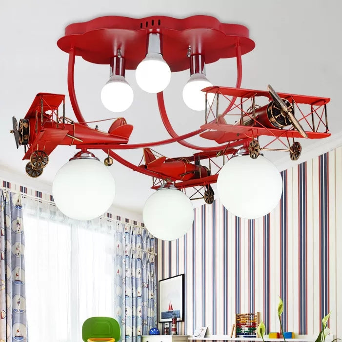 Globe Shade Flush Ceiling Light with Glider Modern Metal Ceiling Lamp for Child Bedroom Clearhalo 'Ceiling Lights' 'Close To Ceiling Lights' 'Close to ceiling' 'Flush mount' Lighting' 14373