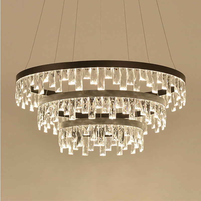 Round Crystal Chandelier Contemporary 1/2/3-Light Black LED Pendant Light Fixture for Restaurant Clearhalo 'Ceiling Lights' 'Chandeliers' 'Modern Chandeliers' 'Modern' Lighting' 143749